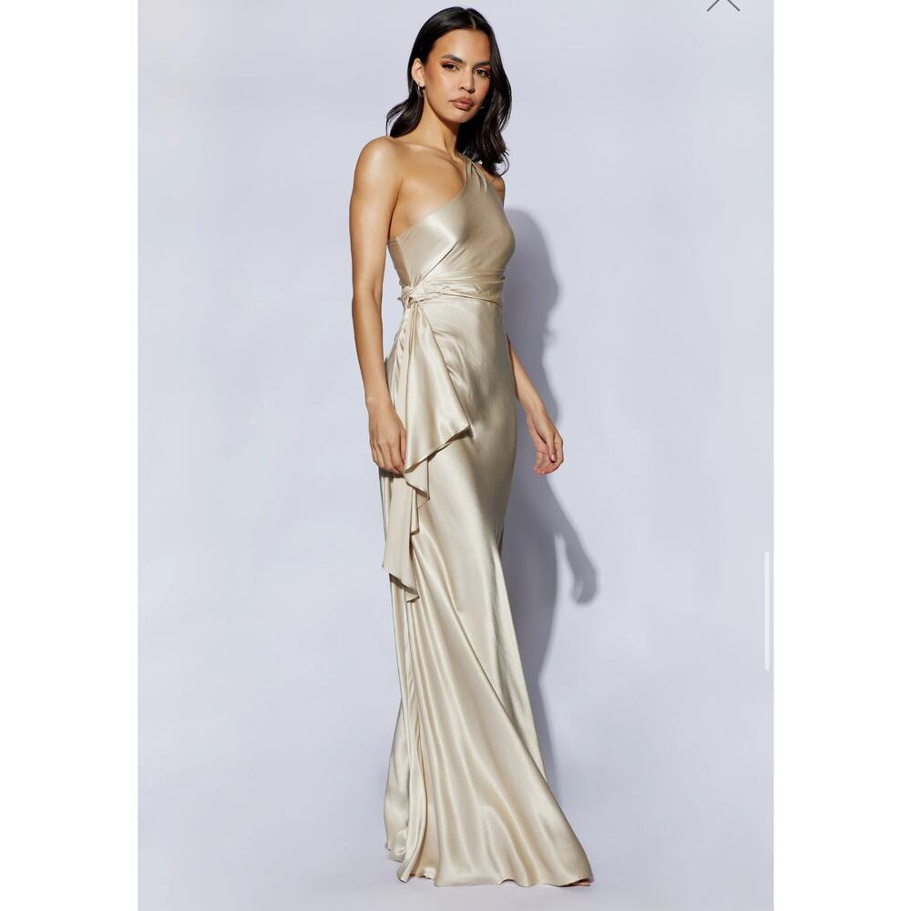 Meshki Calliope One Shoulder Maxi Dress Champagne Bridesmaids Dress - Picture 3 of 7